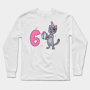 I am 6 with cat - girl birthday 6 years old Long Sleeve T-Shirt